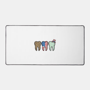 Patriotic Dentist Tooth Vintage Leopard Shirt Desi Desk Mat
