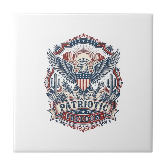 Patriotic Desert Southwest Pride Vector Graphic Te Ceramic Tile (Front)