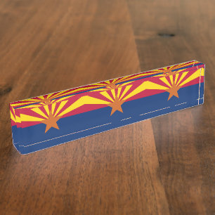 Patriotic desk nameplate with Flag of Arizona