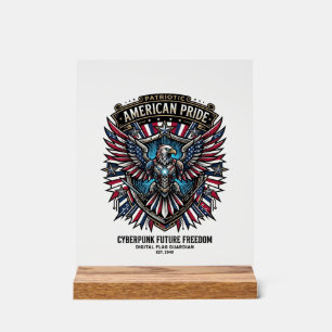 Patriotic Digital Flag Guardian Cyberpunk Future F Acrylic Sign