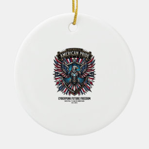Patriotic Digital Flag Guardian Cyberpunk Future F Ceramic Ornament
