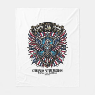 Patriotic Digital Flag Guardian Cyberpunk Future F Fleece Blanket