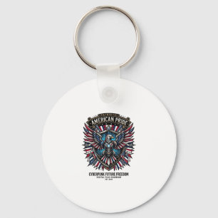 Patriotic Digital Flag Guardian Cyberpunk Future F Key Ring
