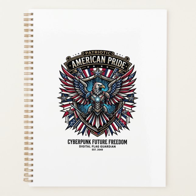 Patriotic Digital Flag Guardian Cyberpunk Future F Planner (Front)