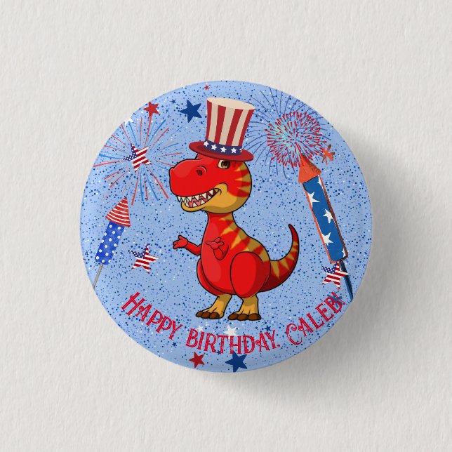 Patriotic dinosaur birthday, 3 cm round badge (Front)