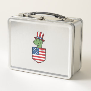 Patriotic Dinosaur Pocket Vintage Shirt Design_1 Metal Lunch Box