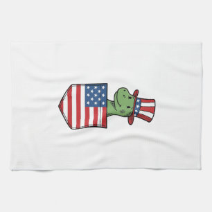 Patriotic Dinosaur Pocket Vintage Shirt Design_1 Tea Towel