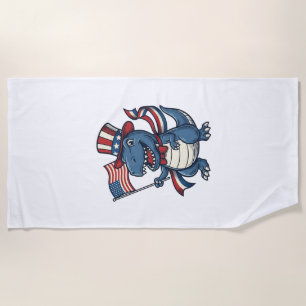 Patriotic Dinosaur Vintage Vector Shirt Design_1 Beach Towel