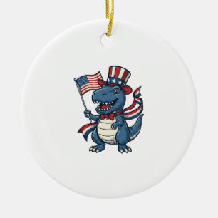 Patriotic Dinosaur Vintage Vector Shirt Design_1 Ceramic Ornament