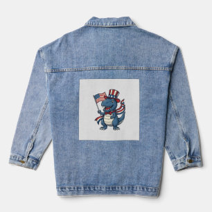 Patriotic Dinosaur Vintage Vector Shirt Design_1 Denim Jacket