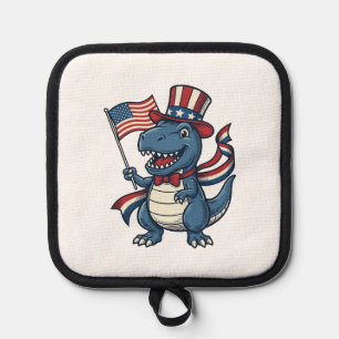 Patriotic Dinosaur Vintage Vector Shirt Design_1 Pot Holder
