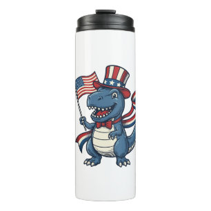 Patriotic Dinosaur Vintage Vector Shirt Design_1 Thermal Tumbler