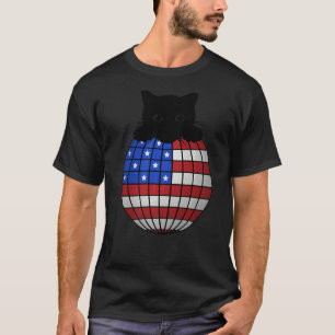 Patriotic Disco Ball American Flag Black Cat Disco T-Shirt