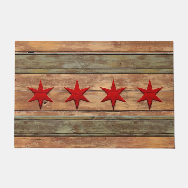 Patriotic Distressed Chicago Flag Doormat (Front)