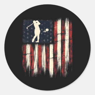 Patriotic Distressed Flag Gift For Men Kids Golf  Classic Round Sticker