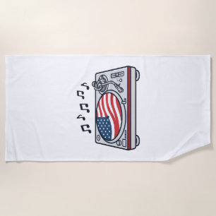 Patriotic DJ Turntable Music Vintage Shirt Design_ Beach Towel