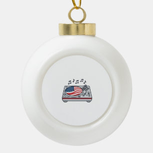 Patriotic DJ Turntable Music Vintage Shirt Design_ Ceramic Ball Christmas Ornament