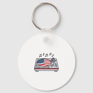 Patriotic DJ Turntable Music Vintage Shirt Design_ Key Ring