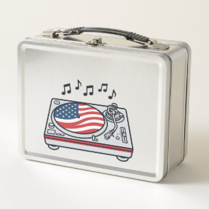 Patriotic DJ Turntable Music Vintage Shirt Design_ Metal Lunch Box