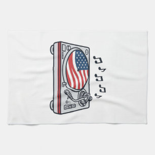 Patriotic DJ Turntable Music Vintage Shirt Design_ Tea Towel