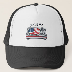Patriotic DJ Turntable Music Vintage Shirt Design_ Trucker Hat