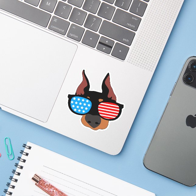 Patriotic Doberman (Laptop w/ iPhone)
