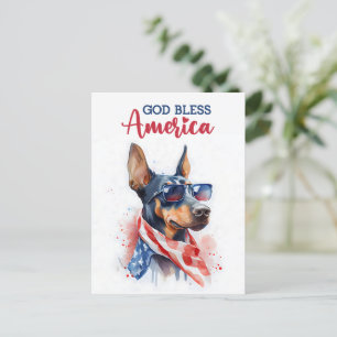 Patriotic Doberman, God Bless America Postcard