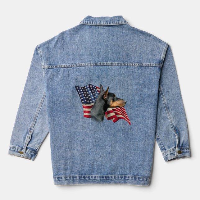 Patriotic Doberman Pinscher Denim Jacket (Back)