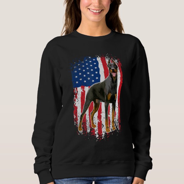 Patriotic Doberman Pinscher Dog American Flag USA Sweatshirt (Front)