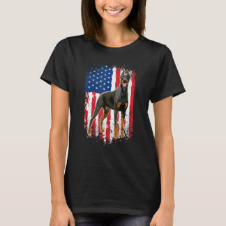 Patriotic Doberman Pinscher Dog American Flag USA T-Shirt