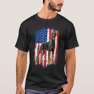 Patriotic Doberman Pinscher Dog American Flag USA T-Shirt