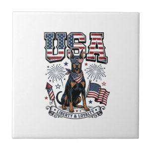 Patriotic Doberman USA Vintage Engraving Shirt Des Ceramic Tile