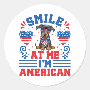 Patriotic Dobermann Dog For 4th of July Classic Round Sticker