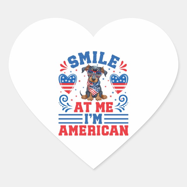 Patriotic Dobermann Dog For 4th of July Heart Sticker (Front)