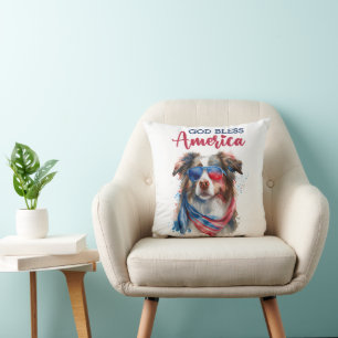 Patriotic Dog-Australian Shepherd Cushion