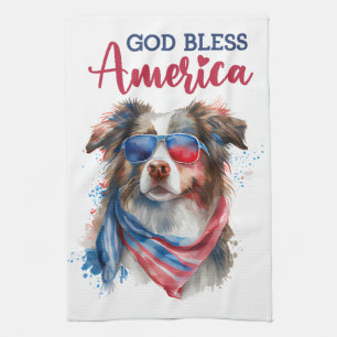 Patriotic Dog-Australian Shepherd Tea Towel