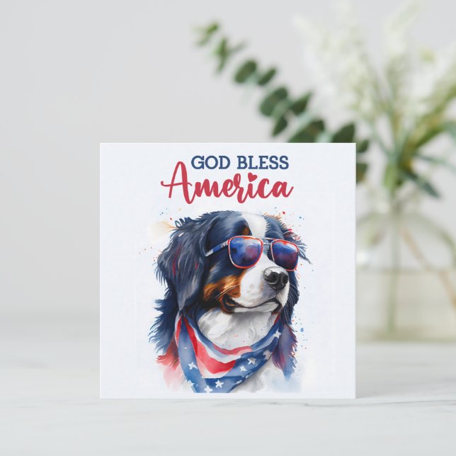 Patriotic Dog-Bernese 4th of July Card (Standing Front)