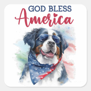Patriotic Dog-Bernese Square Sticker