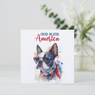 Patriotic Dog-Boston Terrier 4th of July Card