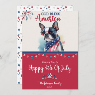 Patriotic Dog- Boston Terrier 4th of July Card
