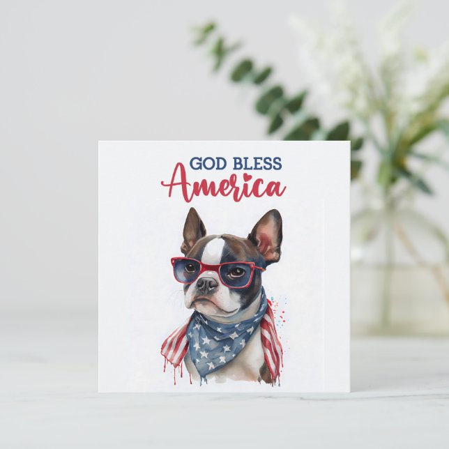 Patriotic Dog-Boston Terrier 4th of July Card (Standing Front)