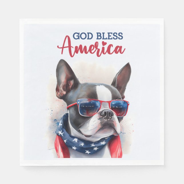 Patriotic Dog-Boston Terrier Napkin (Front)
