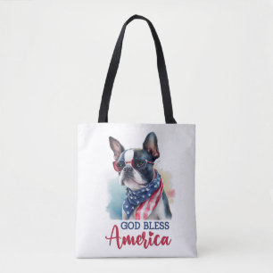 Patriotic Dog-Boston Terrier Tote Bag