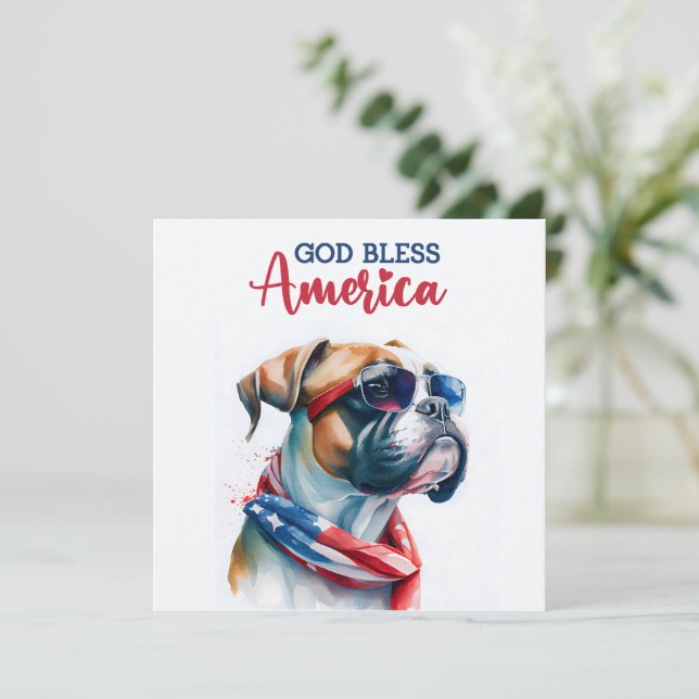Patriotic Dog-Boxer 4th of July Card (Standing Front)