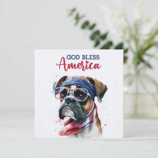 Patriotic Dog-Boxer 4th of July Card (Standing Front)