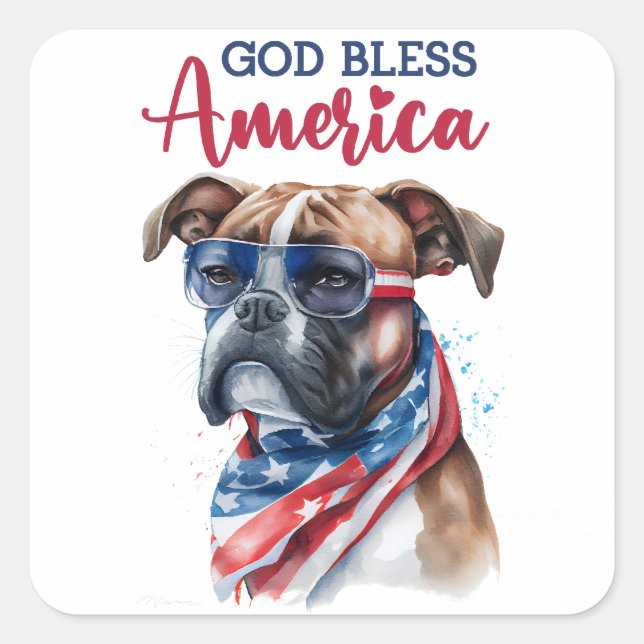 Patriotic Dog-Boxer Square Sticker (Front)