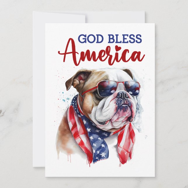 Patriotic Dog- Bulldog 4th of July Card (Front)