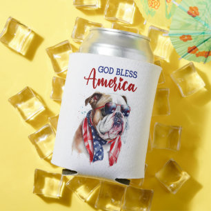 Patriotic Dog-Bulldog Can Cooler