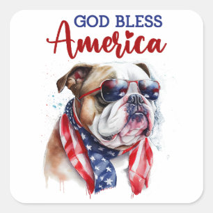Patriotic Dog-Bulldog Square Sticker