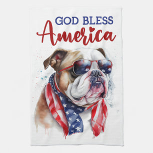 Patriotic Dog-Bulldog Tea Towel